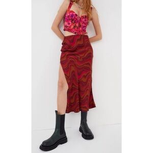 FOR LOVE AND LEMONS • Eleanor Stone Swirl Printed Side Slit Midi Skirt